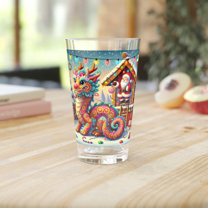 Playful Dragon's Christmas Glass, 16oz