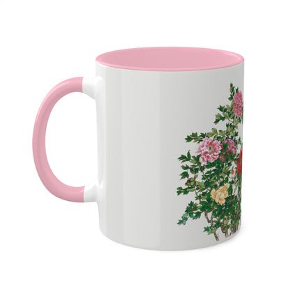 Peonies and Birds by Okamoto Shuki Colorful Mugs, 11oz