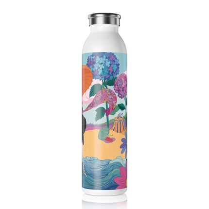 🌸☂️ The Lady With The Orange Parasol Slim Water Bottle – Art Deco Floral Whimsy