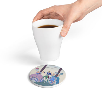 🎭🌸 Blindman’s Bluff Ceramic Coaster – Rococo Courtship Whimsy