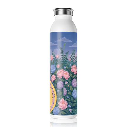 🌸👒 The Enchanted Flower Garden Promenade Slim Water Bottle – Art Deco Floral Elegance