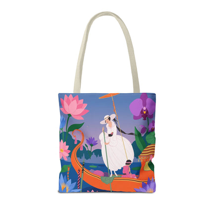 🪷🛶 The Lady Of The Lotus Garden Gondola Tote Bag – Art Deco Floral Adventure