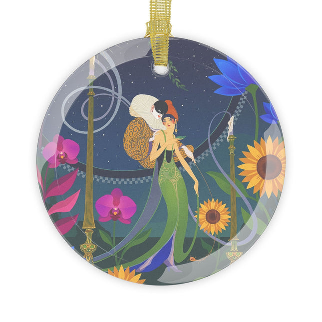 🕯️✨ The Lady Of The Starlit Candles Glass Ornament – Art Deco Theatrical Romance