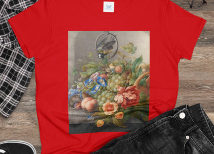 Still Life With Flowers, Fruit, A Great Tit And A Mouse by Herman Henstenburgh Women's Midweight Cotton Tee