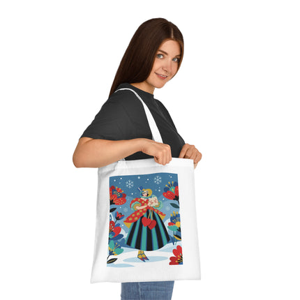 ❤️❄️ The Winter Heart Messenger Cotton Tote Bag – Art Deco Winter Enchantment