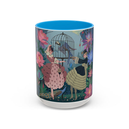 The Ladies And The Enchanted Macaw Colorful Mugs – Art Deco Botanical Elegance