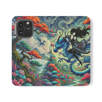 Mystic Guardian of the Sky Flip Case – Warrior Fairy & Turquoise Dragon