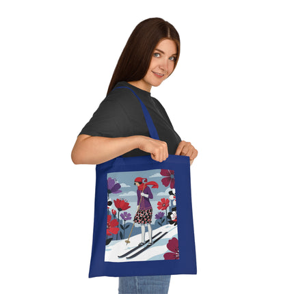 🎿🌺 The Winter Flower Skier Cotton Tote Bag – Art Deco Winter Fantasy