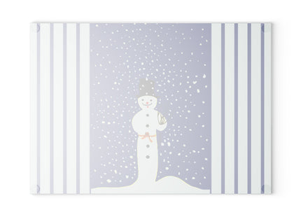 Snowman in Falling Snow Glass Cutting Board