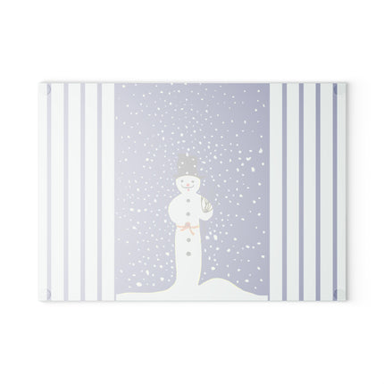 Snowman in Falling Snow Glass Cutting Board