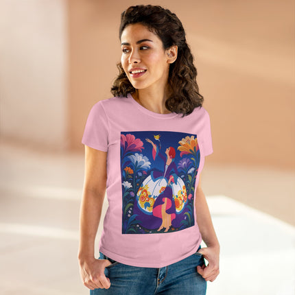 🐦🌸 The Enchanted Birdsong Cotton Tee – Art Deco Garden Whimsy