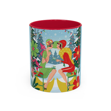 ☕🎄 Christmas Tea In The Snow Garden Colorful Mug – Art Deco Holiday Friendship