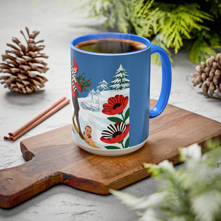 🎿🎄 The Christmas Holly Skier Colorful Mug – Whimsical Holiday Fantasy