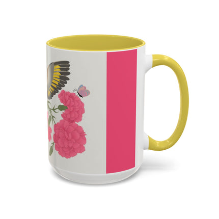 Goldfinch & Pink Flowers Colorful Mugs – Vibrant Spring & Bold Beauty