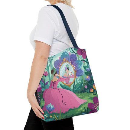 🌸🪞 The Lady Of The Enchanted Garden Mirror Tote Bag – Art Deco Floral Fantasy