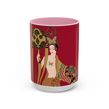 Butterfly Empress of the Crimson Pavilion Colorful Mug (11oz, 15oz) – Art Deco Beauty, Butterfly Elegance & Ornamental Style