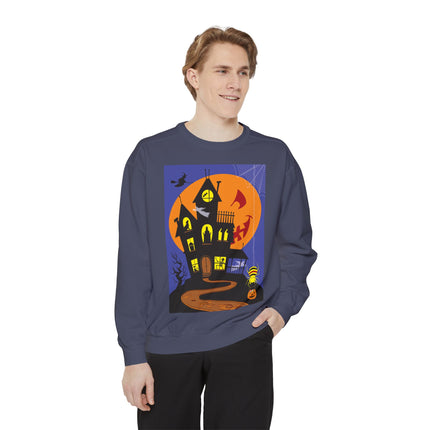 Halloween Night at the Haunted House Unisex Garment-Dyed Sweatshirt