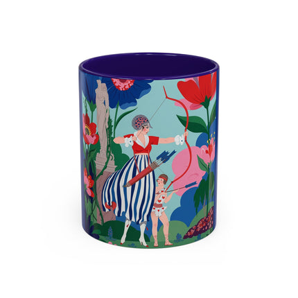 The Lady Of The Scarlet Bow Colorful Mugs – Art Deco Botanical Archer Elegance