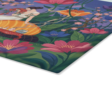 🌺🌙 The Lady Of The Midnight Blossom Garden Glass Cutting Board – Art Deco Floral Elegance