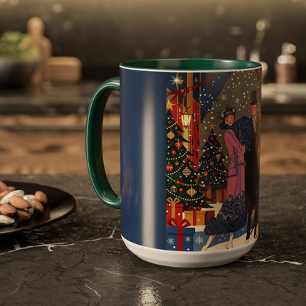 🎩🎄 Christmas Eve Promenade Colorful Mug – Art Deco Holiday Elegance