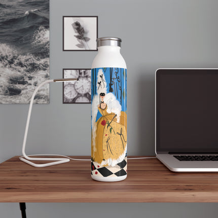🎭🌹 The Lady Behind The Gilded Gates Slim Water Bottle – Art Deco Masquerade Elegance