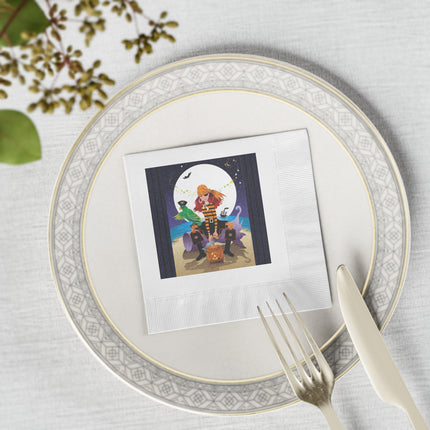Moonlit Pirate Halloween White Coined Napkins