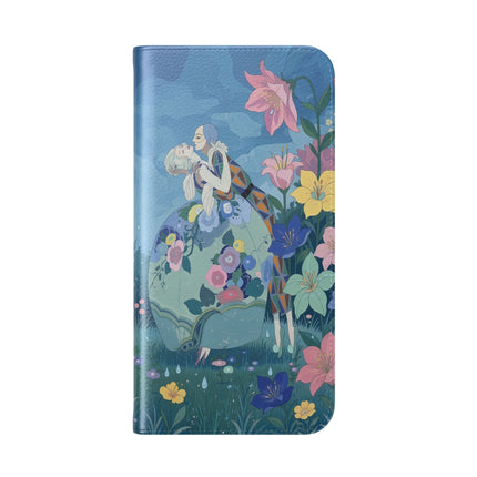 🌸💙 The Lovers In The Enchanted Garden Flip Case – Art Deco Floral Romance