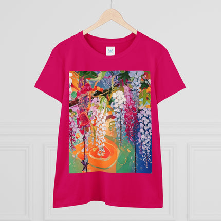 Women's Golden Wisteria Print Midweight Cotton Tee
