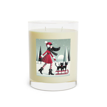 Red Sled & Curious Cats Scented Candle - Full Glass, 11oz