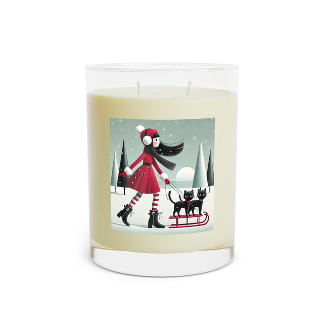 Red Sled & Curious Cats Scented Candle - Full Glass, 11oz