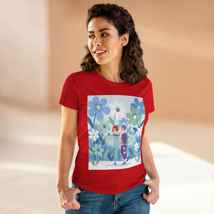 🌸🎭 The Little Dancers In The Flower Garden Cotton Tee – Art Deco Floral Whimsy