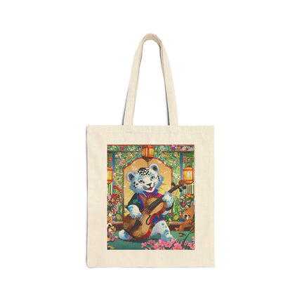 Melodies of the Snow Lion Cub Cotton Canvas Tote Bag