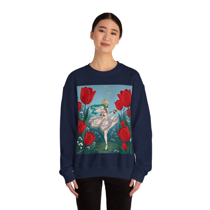🌷🩰 The Scarlet Tulip Ballet Crewneck Sweatshirt – Art Deco Floral Whimsy