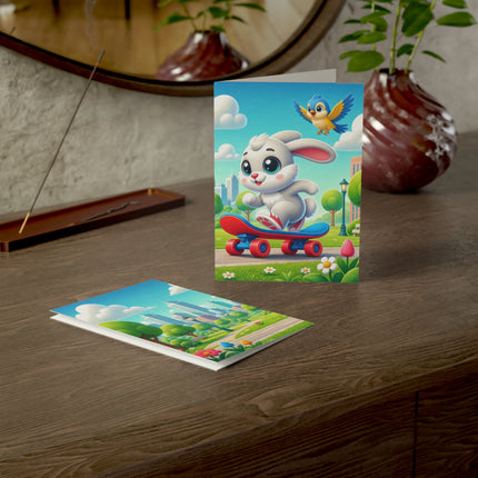 🐰🛹 The Little Bunny Skateboard Ride Greeting Card – Whimsical Animal Adventure