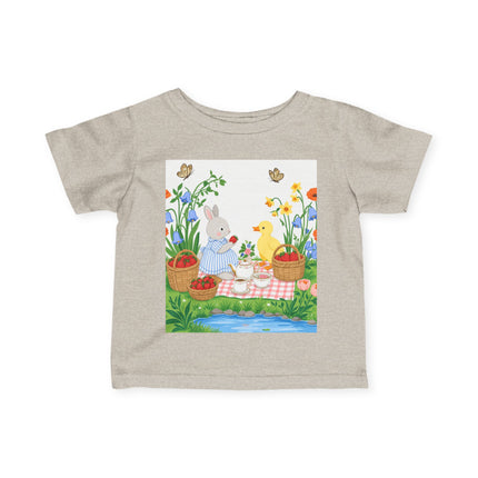 🐰🦆 The Little Strawberry Picnic Friends Infant Fine Jersey Tee – Whimsical Woodland Charm