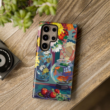 Floral Fishbowl Still Life Phone Case – Vibrant Harmony & Colorful Life