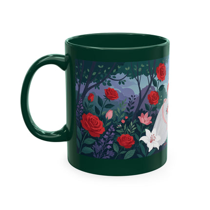 🌹💌 The Lady Blowing Kisses In The Rose Garden Ceramic Mug – Art Deco Floral Romance