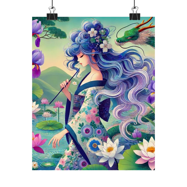 🐉🪷 Fairy of the Koi Pond Matte Vertical Poster – Tranquil Magic & Dragon Grace