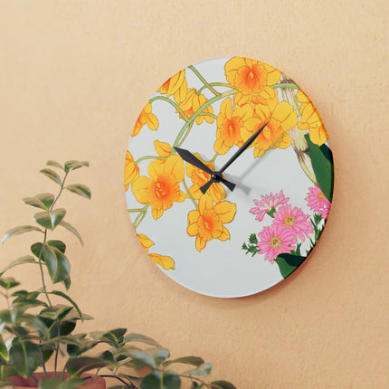 Golden Bow Orchid by Tanigami Kônan Acrylic Wall Clock, Round and Square