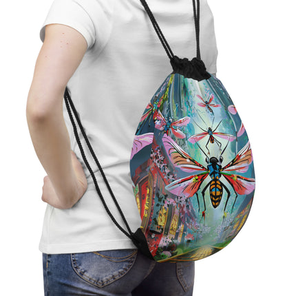 Neon Swarm Drawstring Bag