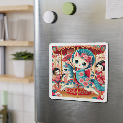 Geisha Kitten's Enchanted Carousel Ride Die-Cut Magnets (5 Sizes)