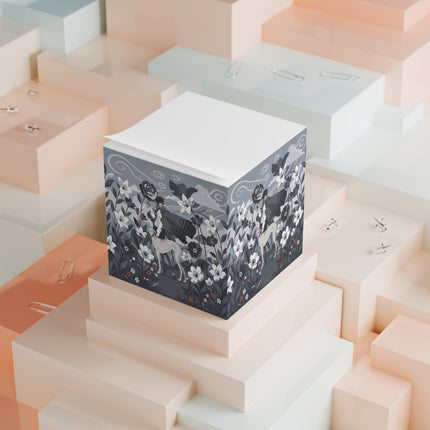🖤🌸 The Greyhound Floral Promenade Note Cube – Art Deco Monochrome Fashion