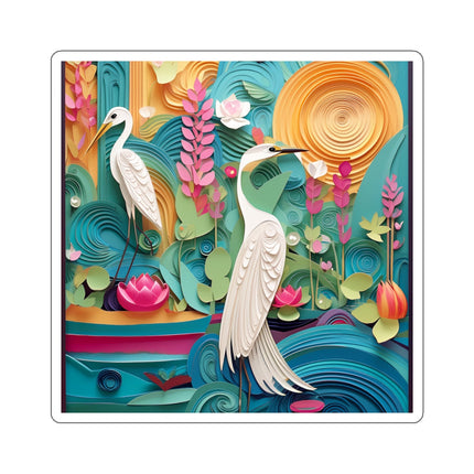 Elegant Egret Oasis Kiss-Cut Stickers (4 Sizes)