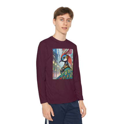 Techno Plumes Youth Long Sleeve Competitor Tee – Futuristic Elegance & Neon Feathers