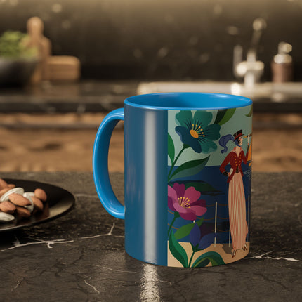 The Lady Of The Golden Horizon Colorful Mugs – Art Deco Coastal Elegance