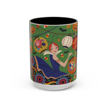 🏮🎃 The Lady Of Halloween Lanterns Colorful Mug – Colorful Art Deco Halloween Charm