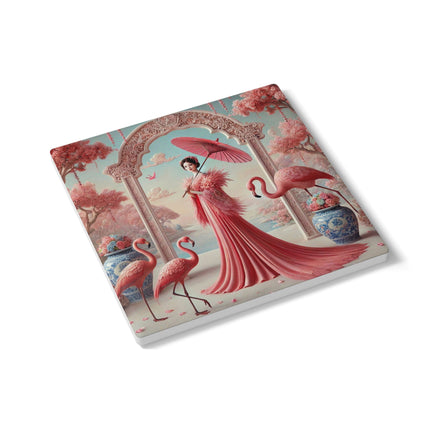 Petals, Porcelain, and Flamingos Ceramic Coaster