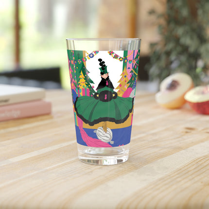 🎄🎁 The Emerald Christmas Belle Pint Glass – Colorful Holiday Fashion Fantasy