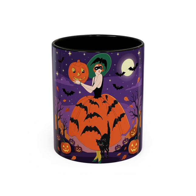 🎃🌕 The Pumpkin Moon Enchantress Colorful Mug – Elegant Halloween Masquerade