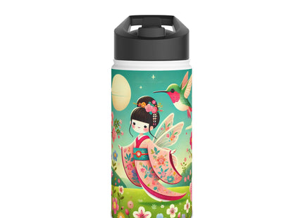 Geisha Fairy and the Hummingbird Blossom Stainless Steel Water Bottle, Standard Lid